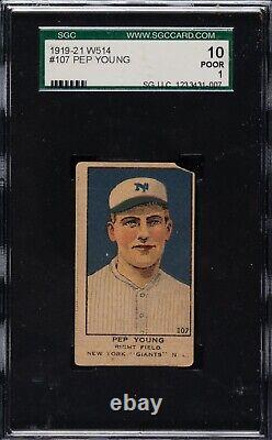 1919-1921 W514 #107 Ross Pep Young, NY Giants Hall of Fame rookie SGC 1