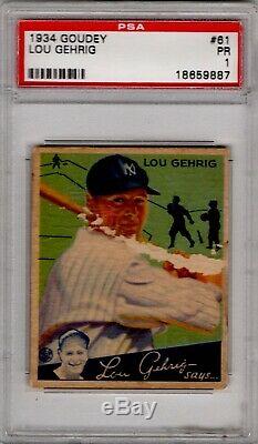 1934 Goudey #61 Lou Gehrig Hall Of Fame New York Yankees Psa 1