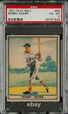 1941 Play Ball #64 Bobby Doerr Hall Of Fame Vintage Boston Red Sox Psa 4