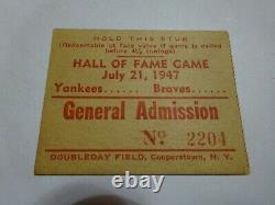 1947 Baseball Hall Of Fame Game Ticket Stub NY Yankees vs. Milwaukee Braves
