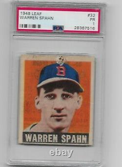 1948 Leaf #32 Warren Spahn ROOKIE CARD HALL OF FAME PSA 1
