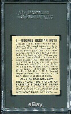 1948 Leaf Babe Ruth Baseball Card #3 Hall of Fame Yankees HOF VG-EX+ SGC 4.5