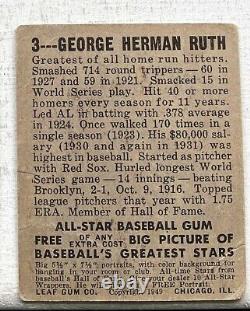 1948 Leaf New York Yankees Babe Ruth #3 G+ Creases Hall Of Fame