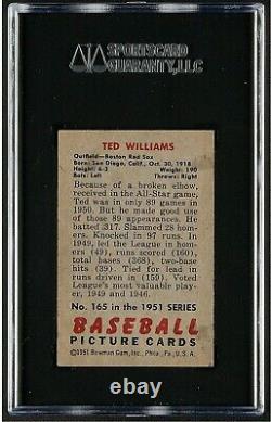 1951 Bowman #165 Ted Williams Vintage Hall Of Fame Boston Red Sox Exmt Sgc 6