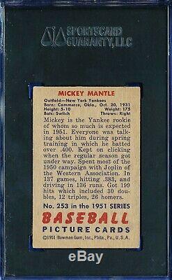 1951 Bowman #253 Mickey Mantle Rookie Hall Of Fame 55 Sgc 4.5