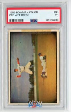 1953 Bowman Color #33 Pee Wee Reese Dodgers Hall Of Fame PSA GRADED 1 PR