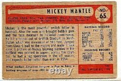 1954 Bowman Mickey Mantle #65 Vg Crease Hall Of Fame