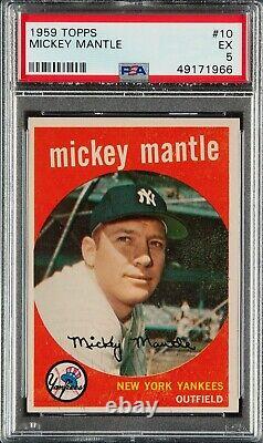 1959 Topps #10 Mickey Mantle Hall Of Fame New York Yankees Ex Psa 5