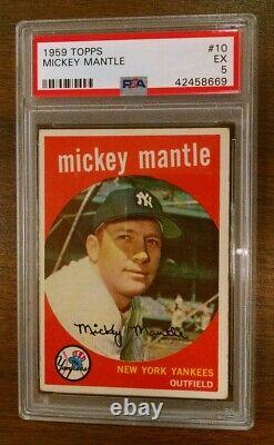 1959 Topps #10 Mickey Mantle Psa 5 New York Yankees Hall Of Fame