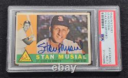 1960 STAN MUSIAL Signed Topps Card-HALL OF FAME-ST. LOUIS CARDINALS-PSA