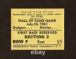 1961 Hall of Fame Game Ticket Stub Los Angeles Dodgers vs Baltimore Orioles