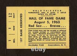 1963 Hall of Fame Baseball Game Ticket Stub Boston Red Sox vs Milwaukee Braves
