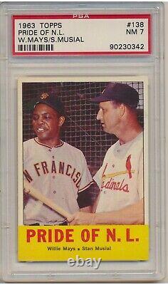 1963 Topps Pride Of N. L. #138 (Hall of Fame) Willie Mays / Stan Musial PSA NM 7