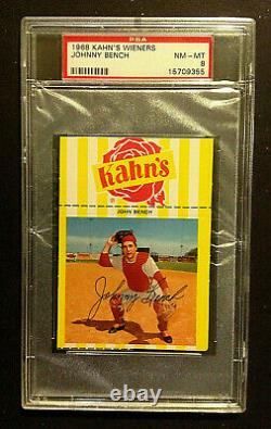 1968 Kahn's Wieners Johnny Bench Hall of Fame Rookie PSA 8 NM-MT