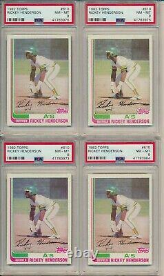 1982 Topps Rickey Henderson #610 (Hall of Fame) PSA NM-MT 8 LOT of 4