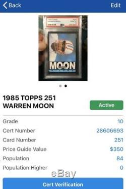 1985 Warren Moon Topps rookie PSA 10 new label rare pop 84 Oilers Hall of Fame