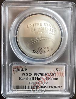 2014 CRAIG BIGGIO $1 Silver Dollar PR70DCAM PCGS Baseball Hall Of Fame