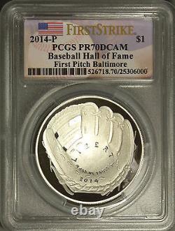2014 FIRST PITCH BALTIMORE FS $1 Baseball HOF Hall of Fame PCGS PR70DCAM Silver