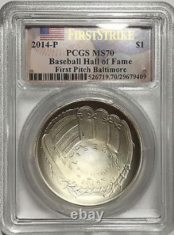 2014 FIRST PITCH BALTIMORE FS $1 Baseball Hall of Fame PCGS MS70 Silver Coin