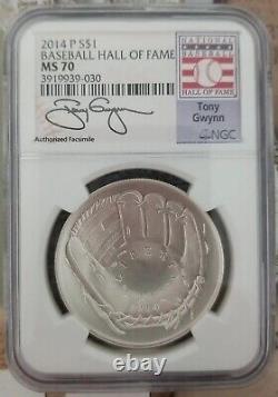 2014-P $1 NGC MS70 Tony Gwynn Auto Baseball Hall of Fame Silver Dollar 90% COA