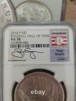 2014-P $1 NGC MS70 Tony Gwynn Auto Baseball Hall of Fame Silver Dollar 90% COA