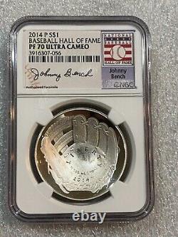 2014 P Baseball Hall of Fame Silver $1 Dollar NGC PF70 UCAM Johnny Bench Label