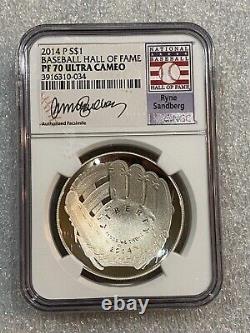 2014 P Baseball Hall of Fame Silver $1 Dollar NGC PF70 UCAM Ryne Sandberg Label