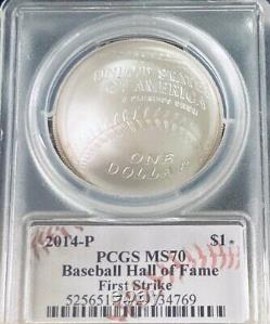 2014-P PCGS MS 70 Baseball Hall of Fame first Strike Silver Dollar Coin $1