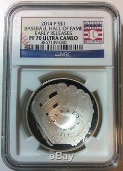 2014-P Proof $1 Silver Baseball HOF Hall of Fame NGC PF70 UC Early Release