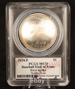 2014 Silver One Dollar PCGS MS70 Baseball Hall of Fame Nolan Ryan HAND SIGNED