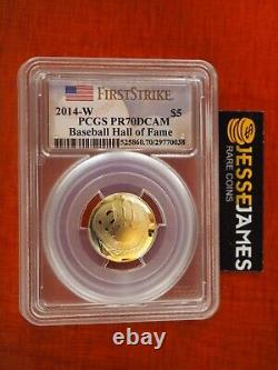 2014 W $5 Proof Gold Baseball Commemorative Pcgs Pr70 Dcam Hall Of Fame Label
