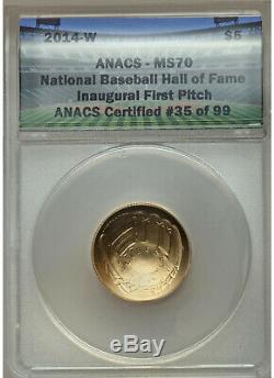 2014-W Baseball Hall of Fame $5 Gold Commemorative ANACS MS-70