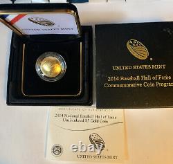 2014-W Baseball Hall of Fame $5 Gold Unc, Commemorative