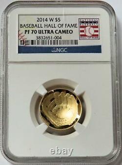 2014 W Gold $5 National Baseball Hall Of Fame Proof Coin Ngc Pf 70 Uc