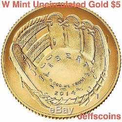 2014 W National Baseball Hall of Fame Gold Uncirculated 5 Dollar Coin BoxCOA B32