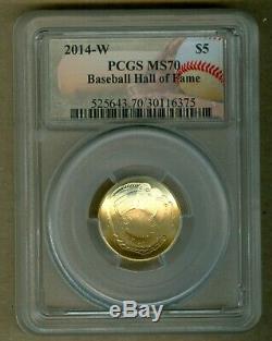 2014-W U. S. Baseball Hall of Fame $5 UNC Gold Commemorative Coin PCGS MS70