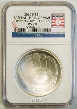 2014-p $1 Silver Baseball Hall Of Fame Ngc Ms 70 Opening Day Release