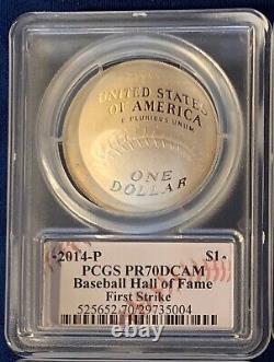 2014-p Baseball Hall Of Fame Silver Dollar, Proof, Certified Pcgs Pr70-dcam