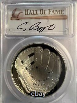 2014P BASEBALL HALL OF FAME 1ozPROOF. $1 PCGS PR-70 DCAM. SIGNED BY CRAIG BIGGIO