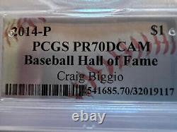 2014P BASEBALL HALL OF FAME 1ozPROOF. $1 PCGS PR-70 DCAM. SIGNED BY CRAIG BIGGIO