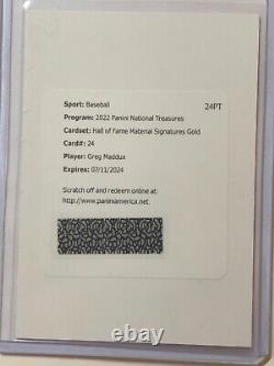 2022 National Treasures Greg Maddux Hall of Fame Material Auto Gold /25 or Less