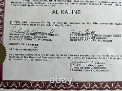 Al Kaline MLB Hall of Fame Resolution from Michigan County Honoring Career