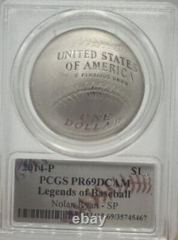 Autographed 2014 PCGS PR69DCAM $1 Silver Nolan Ryan Baseball Hall of Fame Coin