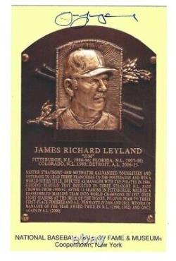 Autographed Signed JIM LEYLAND HOF Hall of Fame Gold Plaque Post Card With COA