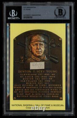 Cy Young Authentic Handwriting Bgs Encapsulated Hall Of Fame Plaque Hof Postcard