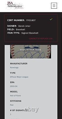 Derek Jeter New York Yankees Signed Official Hall of Fame Baseball JSA LOA