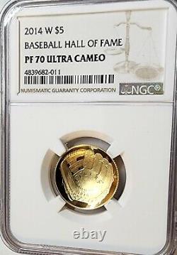 Exquisite 2014-W $5 Gold Proof Baseball Hall of Fame NGC PF-70 Ultra Cameo