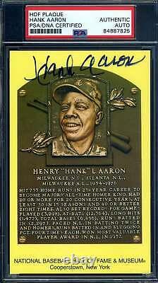 Hank Aaron PSA DNA Signed Gold Hall of Fame Plaque Autograph
