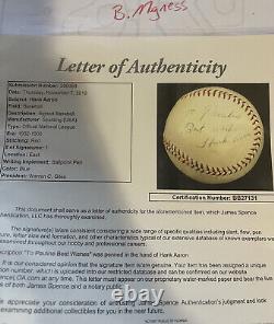 Hank Aaron autographed baseball jsa Certified Hall Of Fame Braves