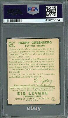 Hank Greenberg 1934 Goudey Rookie #62 PSA 3.5 Hall of Fame Red Hot Card